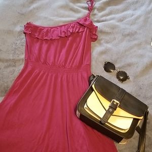 Ruffled burgundy one-shoulder summer dress